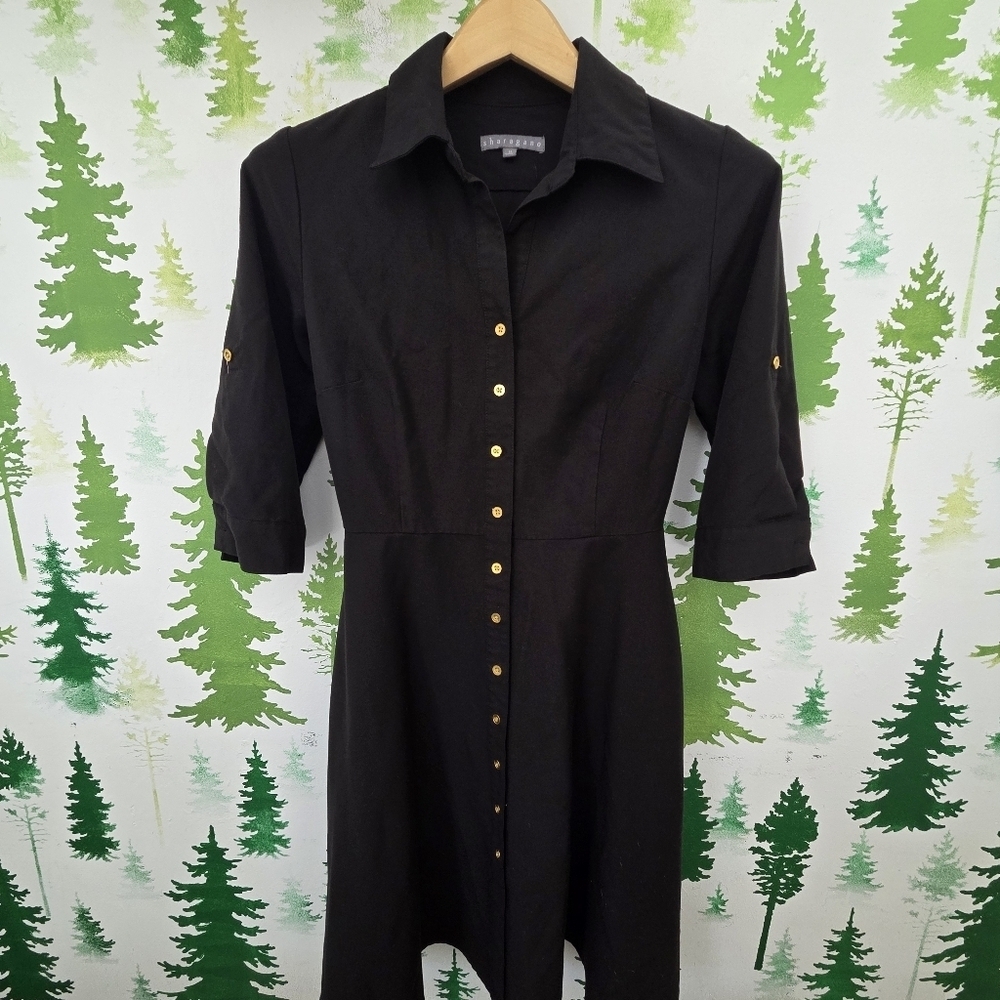 Sharagano Collared Short Sleeve Tie Waist Dress